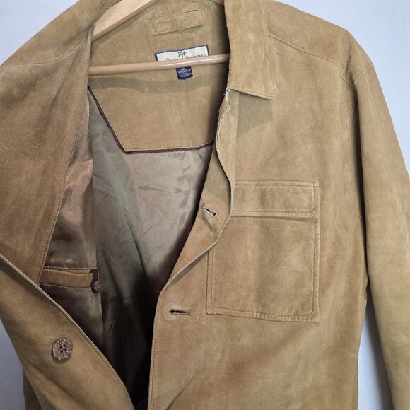 Vtg Tommy Bahama Jacket Mens Large Tan Brown Suede Button Chore Barn Pockets - Picture 9 of 9